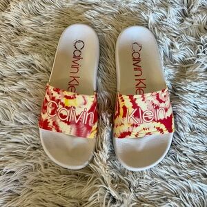 Calvin Klein Cilla Tie Dye Slider Sandals Pink & Yellow Size 6